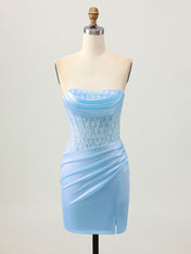 Tight Strapless Satin Corset Homecoming Dress with Lace Up Back