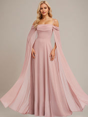 Dusty Rose A-Line Cold Shoulder Spaghetti Straps Floor-Length Chiffon Bridesmaid Dress With Ruffle