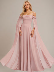 Dusty Rose A-Line Cold Shoulder Spaghetti Straps Floor-Length Chiffon Bridesmaid Dress With Ruffle