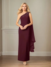 Sheath/Column Chiffon One Shoulder Sleeveless Floor Length Dress