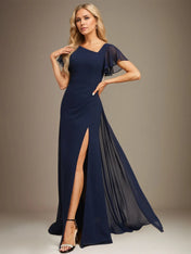 Sheath/Column Asymmetrical Floor-Length Chiffon Dress With Pleated