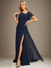 Sheath/Column Asymmetrical Floor-Length Chiffon Dress With Pleated