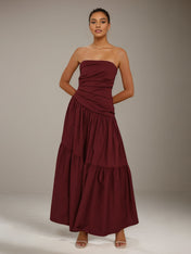 Burgundy A Line Off The Shoulder Sleeveless Ankle Length Bridesmaid Dresses