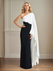 Black Stretch Crepe Sheath/Column One Shoulder Floor Length Mother of the Bride Dresses