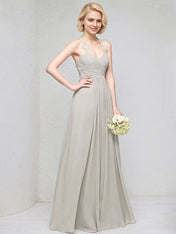 A-Line Sweetheart Floor-Length Chiffon Lace Bridesmaid Dress With Ruffle