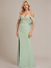 Celadon Trumpet/Mermaid V-Neck Floor-Length Chiffon Bridesmaid Dress