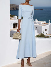 Light Blue Classic Off The Shoulder Half Sleeve A-Line Maxi Dress
