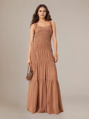 A Line Chiffon Square Neck Sleeveless Floor Length Pleated Dresses