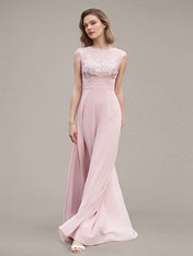 Petal A-Line Chiffon Scoop Neck Sleeveless Floor-Length Bridesmaid Dresses With Appliques