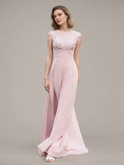 Petal A-Line Chiffon Scoop Neck Sleeveless Floor-Length Bridesmaid Dresses With Appliques