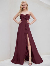 Cabernet Chiffon A Line Sweetheart Sleeveless Floor Length Bridesmaid Dress