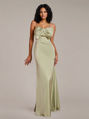 Dusty Sage Sheath/Column Satin Spaghetti Straps Sleeveless Floor-Length Bridesmaid Dresses