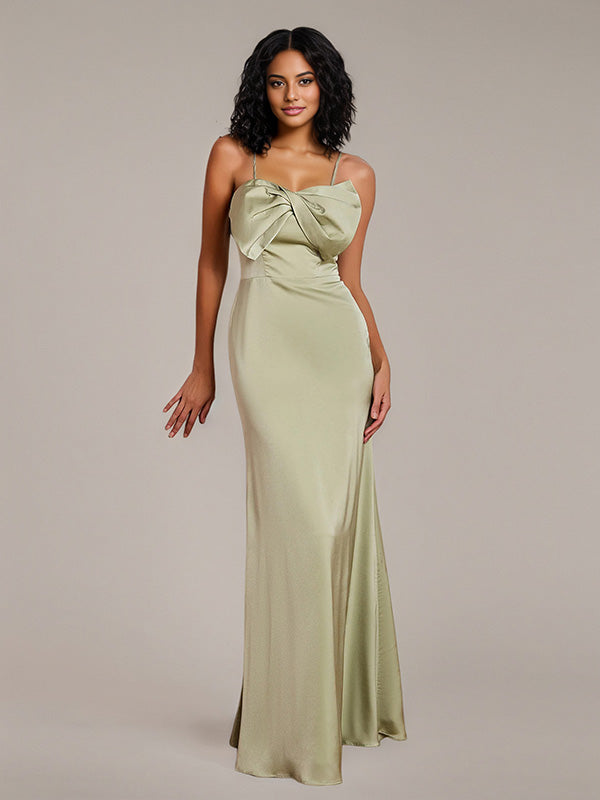 Dusty Sage Sheath/Column Satin Spaghetti Straps Sleeveless Floor-Length Bridesmaid Dresses