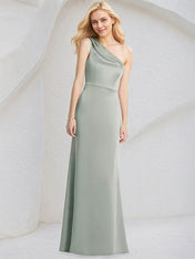 Sheath/Column Satin One Shoulder Sleeveless Floor Length Bridesmaid Dress