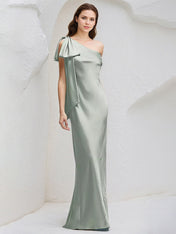 Sheath/Column One Shoulder Sleeveless FloorLength Chiffon Bridesmaid Dresses With Bow