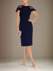Sheath/Column Stretch Crepe Scoop Short Sleeves Knee Length Dress