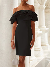 Black Off The Shoulder Ruched Sheath Midi Dress