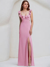 Chiffon Sheath/Column Square Neck Sleeveless Floor Length Bridesmaid Dress