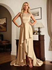 A Line Satin Scoop Neck Sleeveless asymmetrical Dress