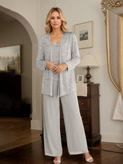 Chiffon Mother of the Bride Pantsuits with Jacket & Sequins