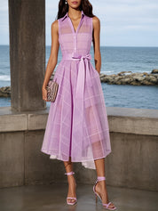 Lavender Purple Shirt Dress Shirt Collar Sleeveless A-Line Midi Dress