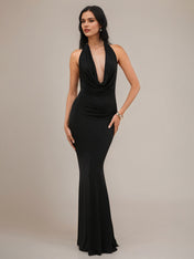 Black Chiffon Sheath/Column Halter Sleeveless Floor Length Bridesmaid Dress