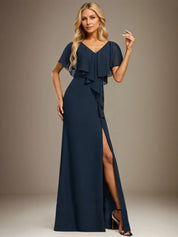 Trumpet/Mermaid V-Neck Floor-Length Chiffon Dress With Cascading Ruffles