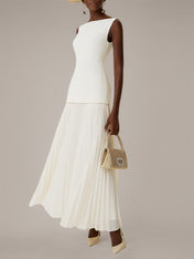 White A Line Chiffon Round Neck Sleeveless Floor Length Dresses