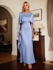 Sheath/Column Stretch Crepe Boat Neck Cape Sleeves Floor Length Dress