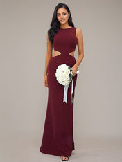Cabernet Sheath/Column Stretch Crepe Scoop Sleeveless Floor-Length Bridesmaid Dresses