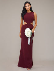 Cabernet Sheath/Column Stretch Crepe Scoop Sleeveless Floor-Length Bridesmaid Dresses
