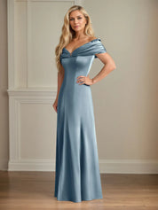 Trumpet/Mermaid V-Neck Cold Shoulder Sleeve Floor-Length Satin Dress With Pleated