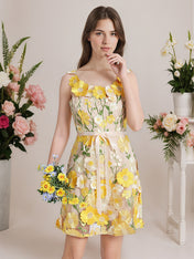 3D Floral Embroidery Tulle V-Neck Lace Mesh Homecoming Mini Dress