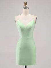 Light Green Bodycon Backless Short Homecoming Dress with Beading
