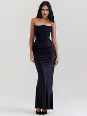 Robe de travail semi-formelle verte sans manches à volants, robe midi ajustée