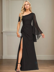 Sheath/Column One Shoulder Floor-Length Chiffon Dress With Pleated