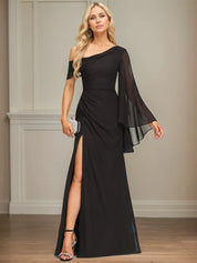 Sheath/Column One Shoulder Floor-Length Chiffon Dress With Pleated