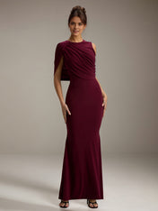 Burgundy Chiffon Sheath/Column Scoop Neck Sleeveless Floor Length Bridesmaid Dresses