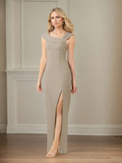Sheath/Column Chiffon Asymmetrical Neck Sleeveless Floor Length Pleated Mother of the Bride Dresses