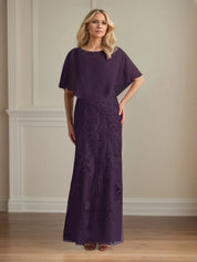 Trumpet/Mermaid Chiffon Scoop Neck Cape Sleeve Floor Length Dress