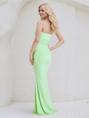 Light Green Chiffon Sheath/Column Off the Shoulder Floor Length Bridesmaid Dress