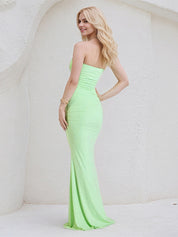 Light Green Chiffon Sheath/Column Off the Shoulder Floor Length Bridesmaid Dress