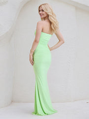Light Green Chiffon Sheath/Column Off the Shoulder Floor Length Bridesmaid Dress