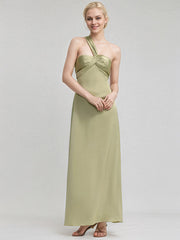 Sage Green Satin Trumpet/Mermaid One Shoulder Sleeveless Floor Length Bridesmaid Dress
