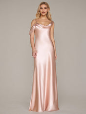 Pink Sheath/Column Satin Asymmetrical Sleeveless Floor Length Dresses