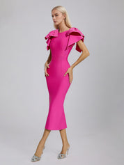 Rose Red Knitted Embellished Midi Dress