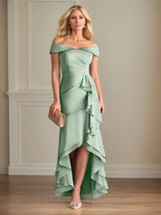 Sheath/Column Satin Off The Shoulder Sleeveless Asymmetrical Dress