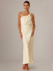 Yellow Satin Sheath/Column One Shoulder Ankle Length Bridesmaid Dresses