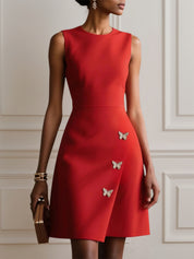 Red Butterfly Buckle Classic Crew Neck Sleeveless A-Line Mini Homecoming Dress