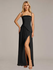 A Line Satin Off The Shoulder Sleeveless Floor Length Dress